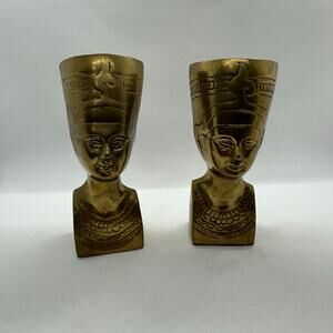 Vintage Solid Brass Heavy Egyptian Figures Pharaoh Tutankhamun Pair‎ of 2